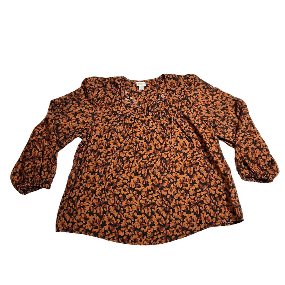 a new day Women's Floral Print Flowy Balloon Sleeve Tie-Front Top Size XS